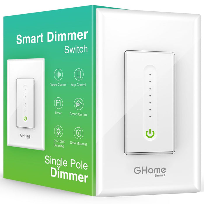 Ghome Smart Smart Dimmer Switch Work With Alexa Google Home, Neutral Wire Required 2.4Ghz Wi-Fi Switch For Dimming LED CFL INC Light Bulbs, Single Pole, UL Certified, No Hub Required, 1Pack