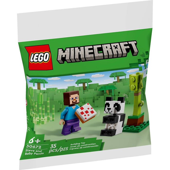 LOT OF 3!! LEGO Minecraft Steve and Baby Panda 30672 LOT OF 3