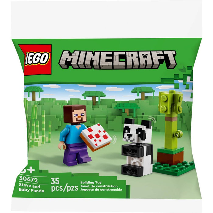 LOT OF 3!! LEGO Minecraft Steve and Baby Panda 30672 LOT OF 3