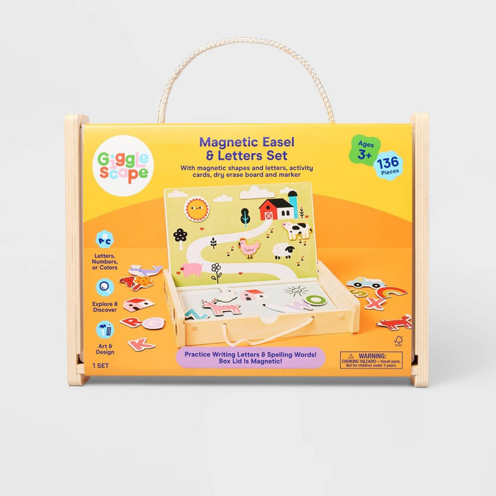 Magnetic Easel & Letters Set - 136pc - Gigglescape: Educational Toddler Activity, Letter Magnets, Creativity Focus