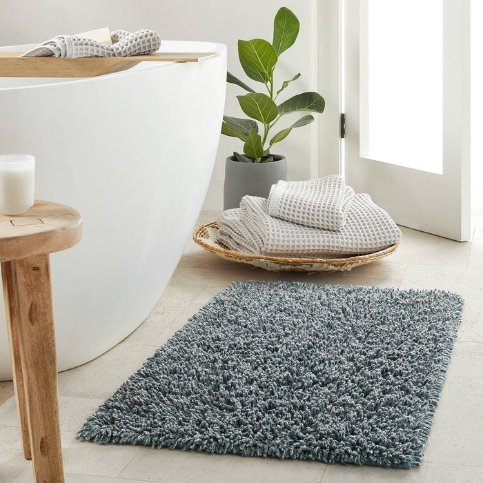 21"x34" Melange Looped Bath Rug Teal Blue - Casaluna: Cotton, Tufted, OEKO-TEX Certified