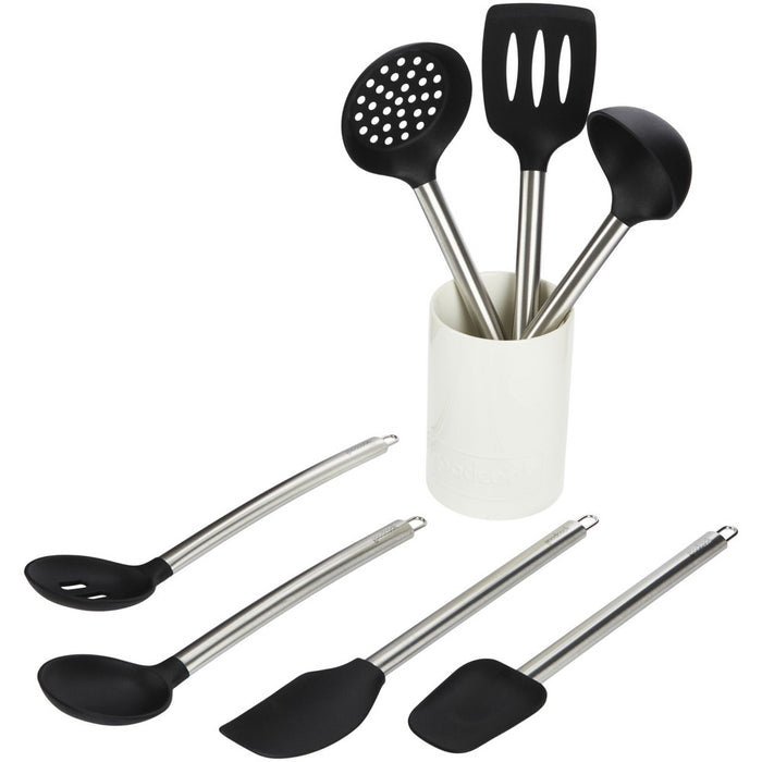 GoodCook Ready 8pc Silicone Tool and Crock Set: Ladle, Spatula, Slotted Turner, Utensil Holder, Dishwasher-Safe