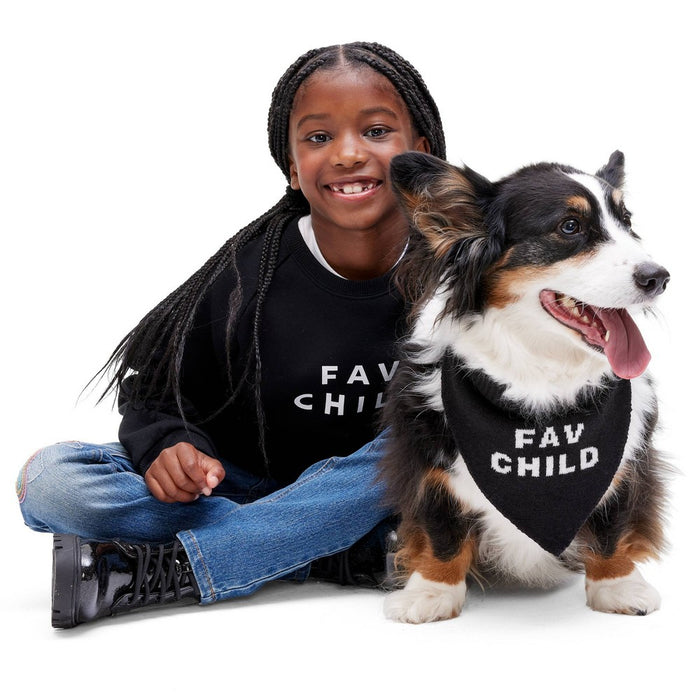 "Fav Child" Sweater Dog and Cat Bandana - Black - The Cuddle Collab - M/L