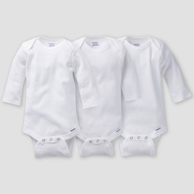 Gerber Baby 3pk Long Sleeve Bodysuit - White 24M