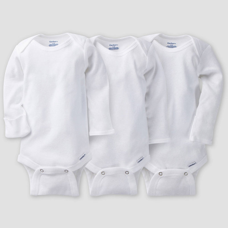 Gerber Baby 3pk Long Sleeve Bodysuit - White 24M
