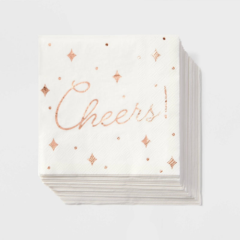 50ct Rose Gold Cheers Beverage Napkins - Spritz