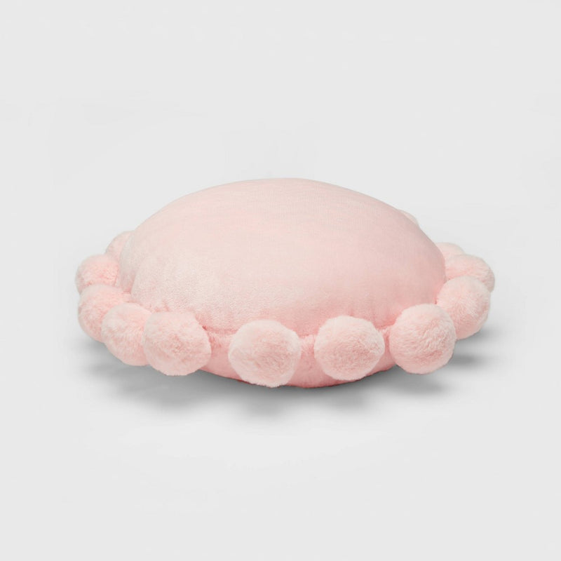 Round Plush Kids' Pillow with Pom-Poms Pink - Pillowfort: Sensory Friendly Decorative Throw Pillow, OEKO-TEX Certified