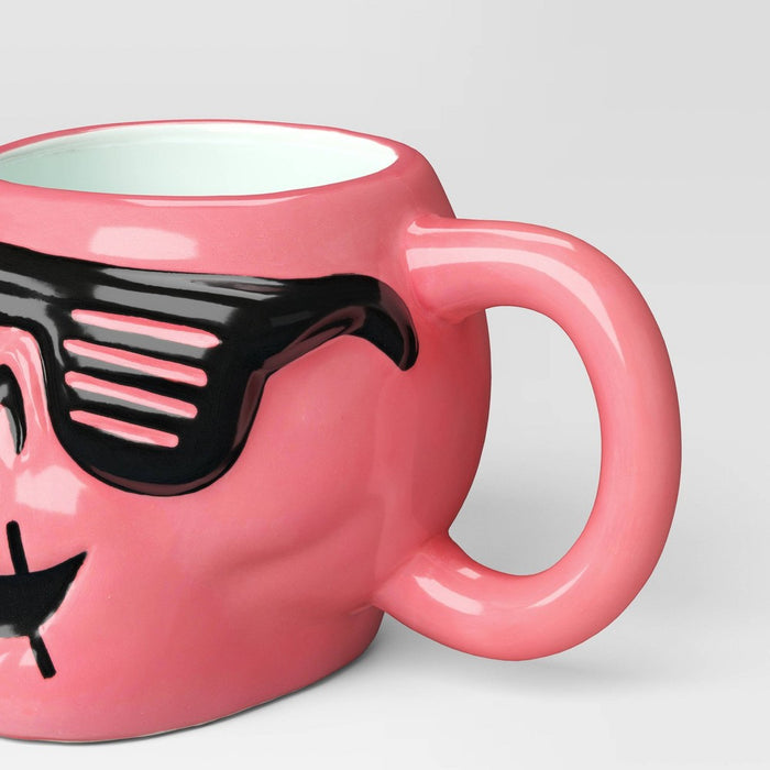 14.8 fl oz Halloween Earthenware Figural Skull Mug Pink - Hyde and EEK! Boutique: Microwave & Dishwasher Safe Drinkware