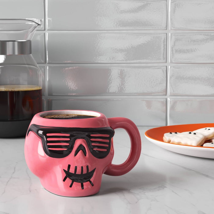 14.8 fl oz Halloween Earthenware Figural Skull Mug Pink - Hyde and EEK! Boutique: Microwave & Dishwasher Safe Drinkware