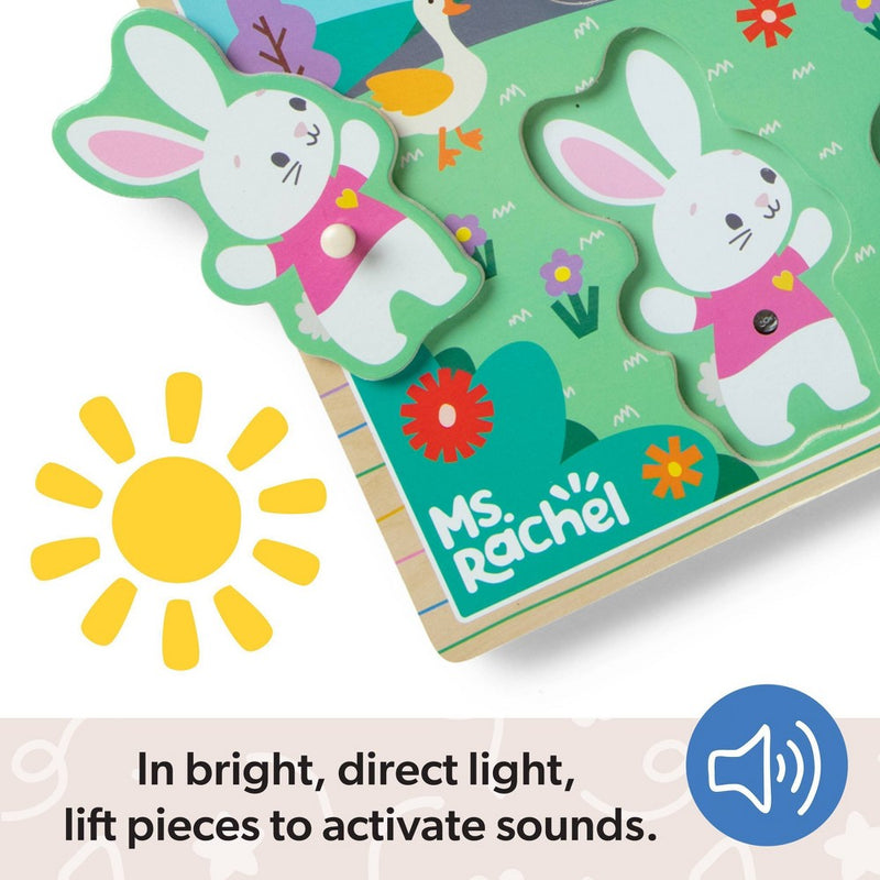Melissa & Doug Ms. Rachel Wooden Song Peg Puzzle, 6-Piece Light-Activated Sound Puzzle with Full Songs