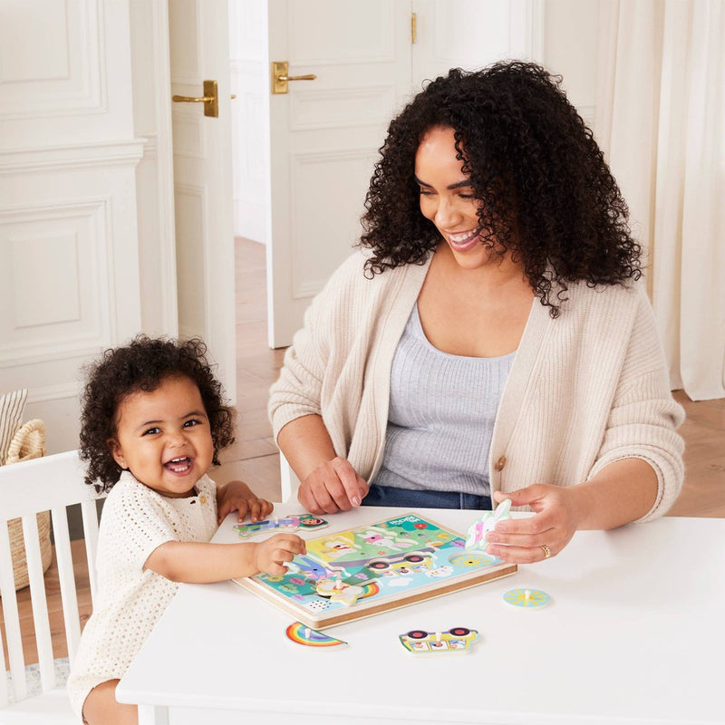 Melissa & Doug Ms. Rachel Wooden Song Peg Puzzle, 6-Piece Light-Activated Sound Puzzle with Full Songs