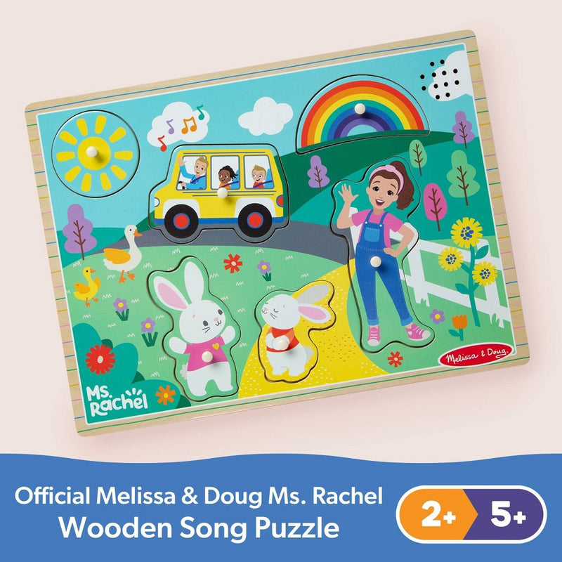 Melissa & Doug Ms. Rachel Wooden Song Peg Puzzle, 6-Piece Light-Activated Sound Puzzle with Full Songs