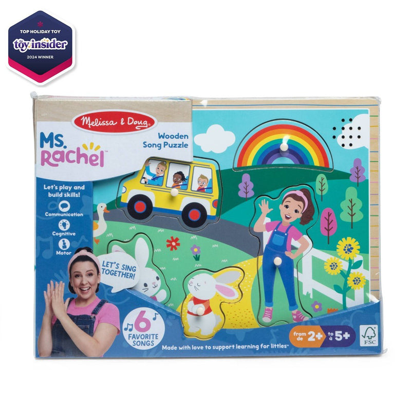 Melissa & Doug Ms. Rachel Wooden Song Peg Puzzle, 6-Piece Light-Activated Sound Puzzle with Full Songs