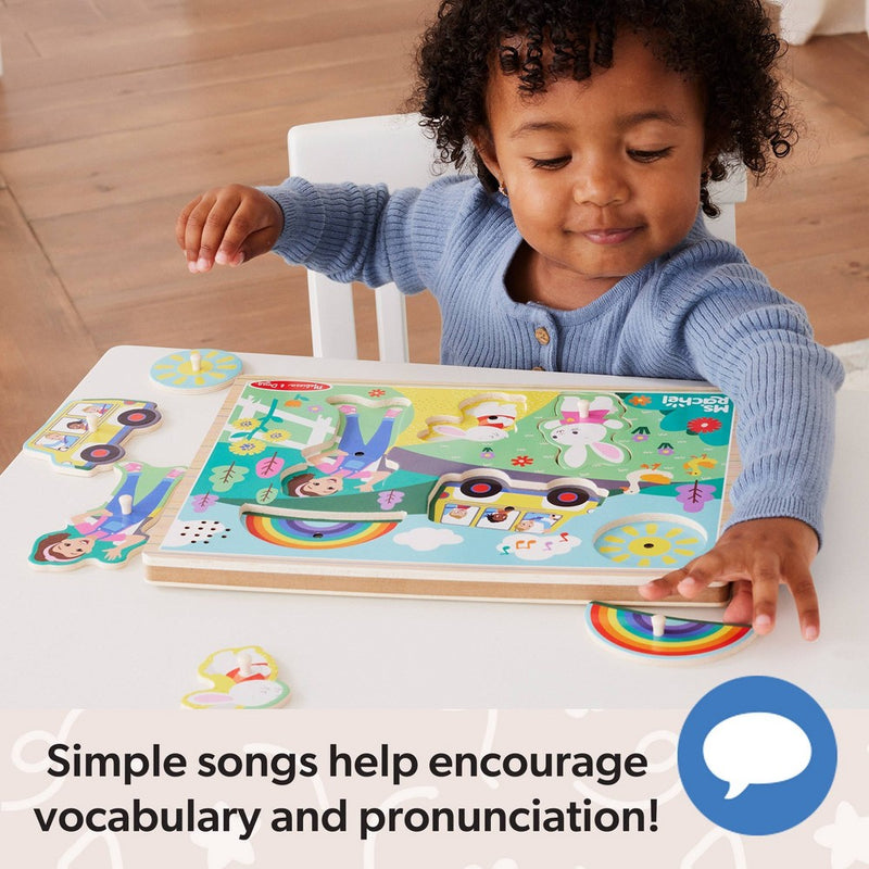 Melissa & Doug Ms. Rachel Wooden Song Peg Puzzle, 6-Piece Light-Activated Sound Puzzle with Full Songs