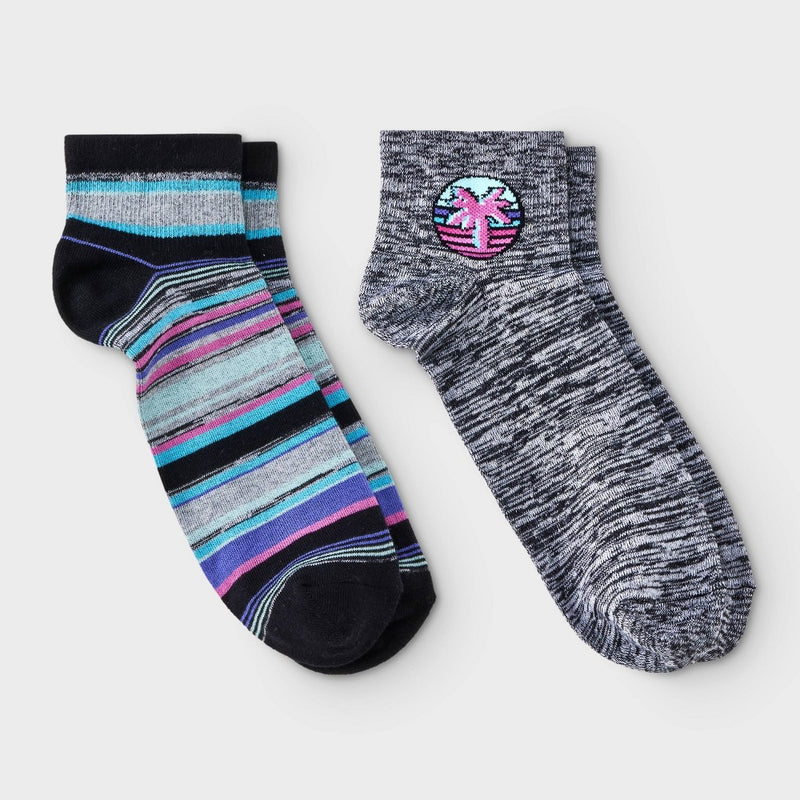 Men's Striped Neon Palm Tree Print Ankle Socks 2pk - Original Use 6-12
