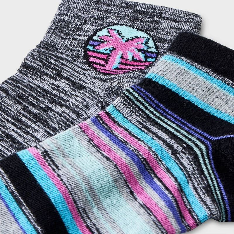 Men's Striped Neon Palm Tree Print Ankle Socks 2pk - Original Use 6-12