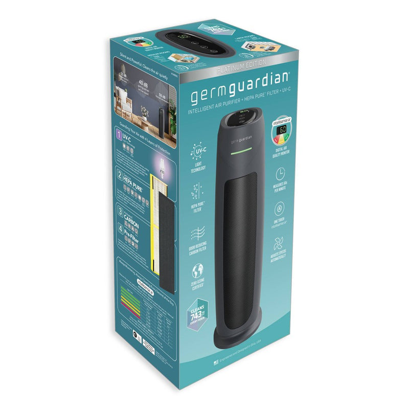Germ Guardian Intelligent 22in Tower Air Purifier HEPA Filter UV-C Intellisense with AQI: UV Light Sanitizer, 500-800 sq. ft. Coverage (LOCAL PICKUP ONLY)