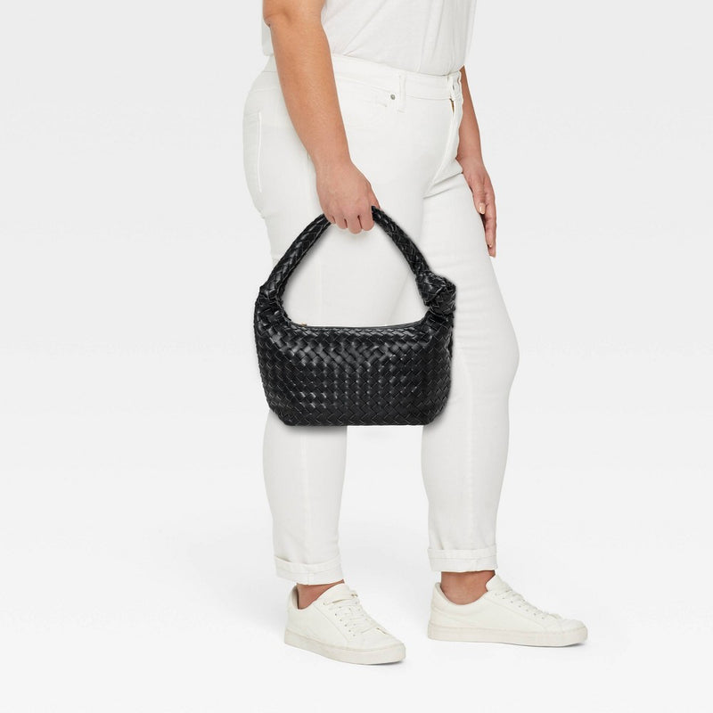 Woven Slouchy Shoulder Bag - A New Day Black