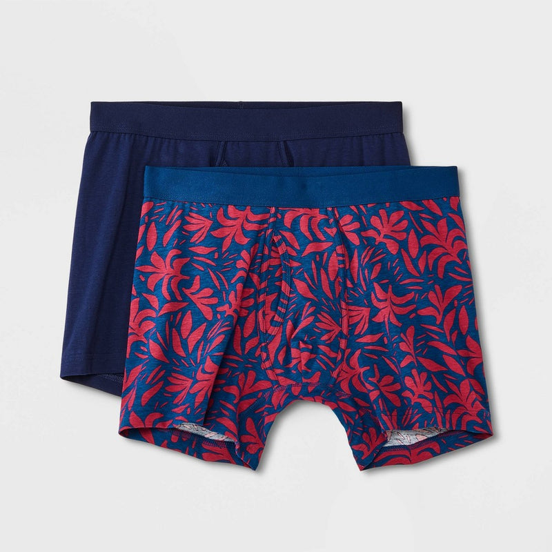 Men's Floral Print Boxer Briefs 2pk - Goodfellow & Co Blue/Red L