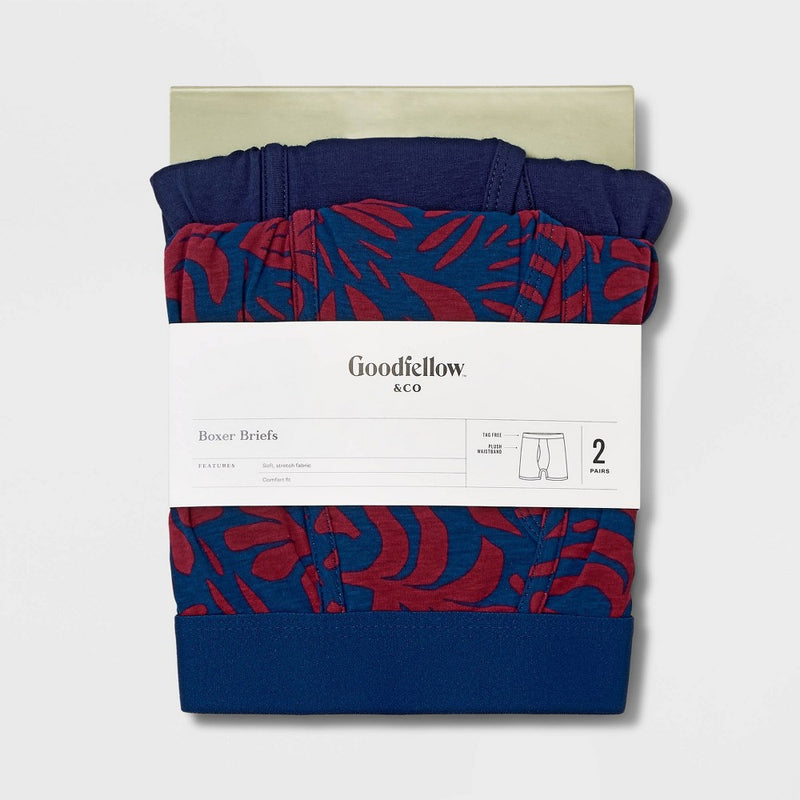 Men's Floral Print Boxer Briefs 2pk - Goodfellow & Co Blue/Red L