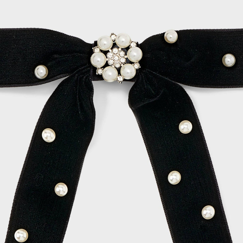 Velvet Pearl Bow Hair Barrette - A New Day Black