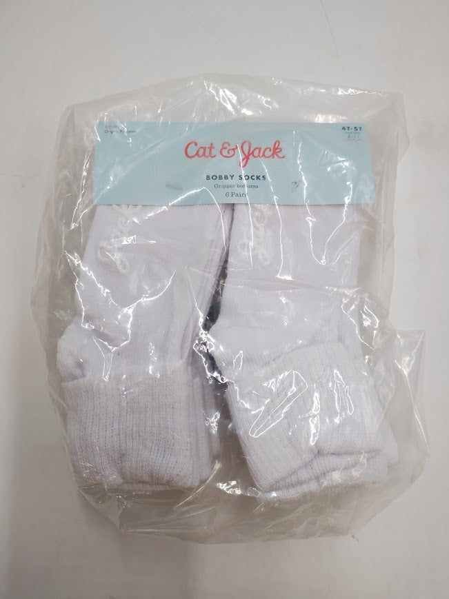 Toddler 6pk Low Cut Bobby GRIPPY Socks - Cat & Jack White 4T-5T