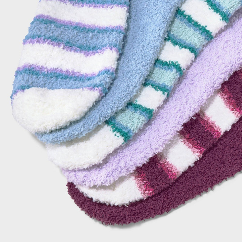 Women's Striped 6pk Cozy Low Cut Socks - Ivory/Blue/Burgundy 4-10