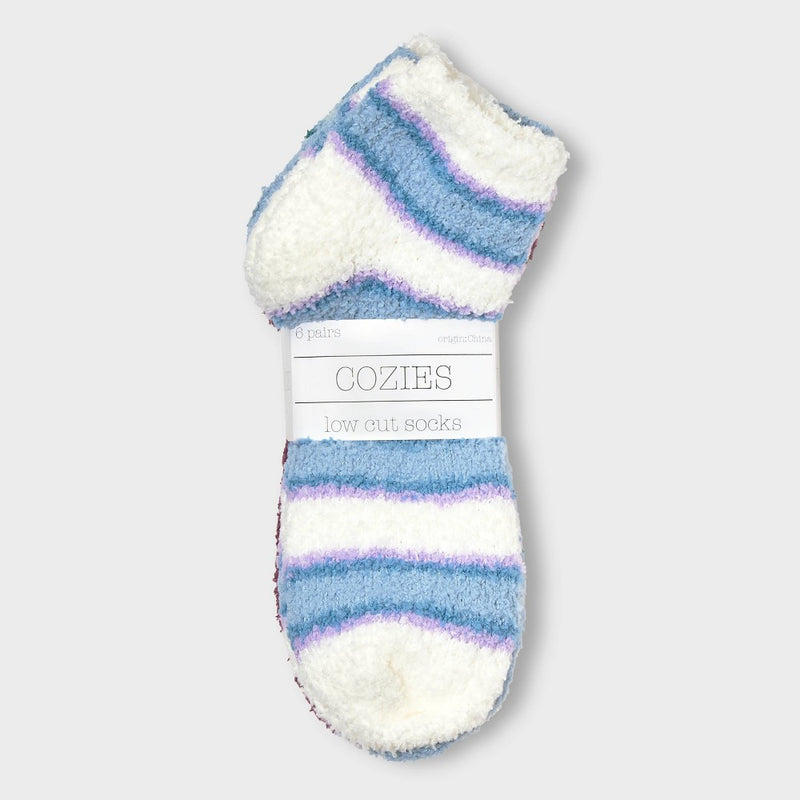 Women's Striped 6pk Cozy Low Cut Socks - Ivory/Blue/Burgundy 4-10