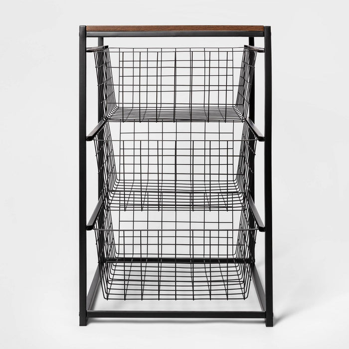 3 Drawer Organizer Black Metal with Walnut Wood - Brightroom (LOCAL PICKUP ONLY)