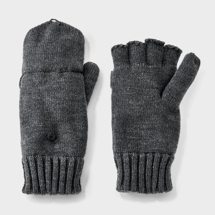 Men's Covertible with Fleece Flip Top Mittens - Goodfellow & Co Charcoal Gray One Size Fits Most