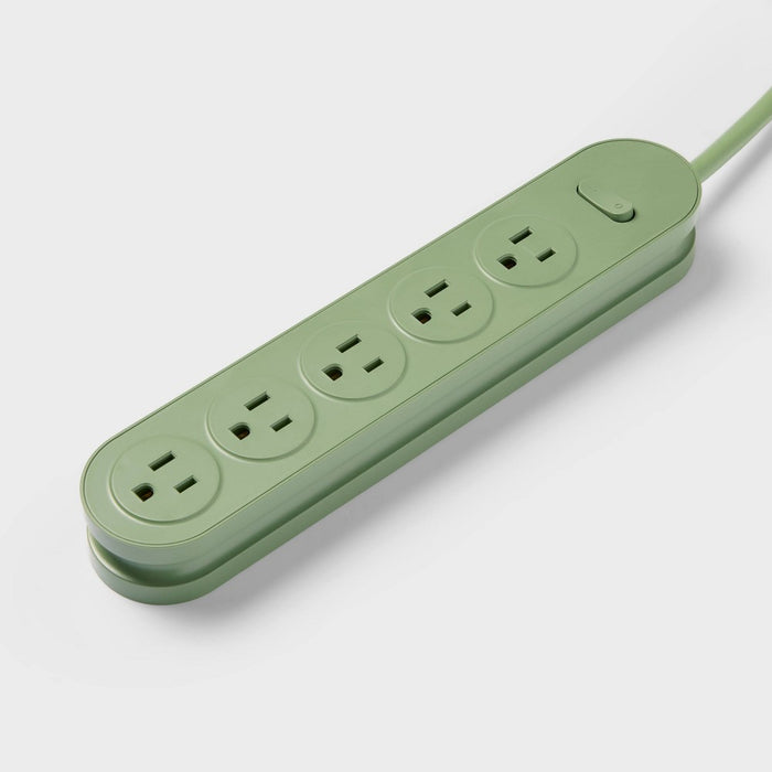 6' 5-Outlet Power Strip Extension Cord Green - heyday: Flat Extension, Indoor Use, 15A, 14 AWG, 6ft Cord