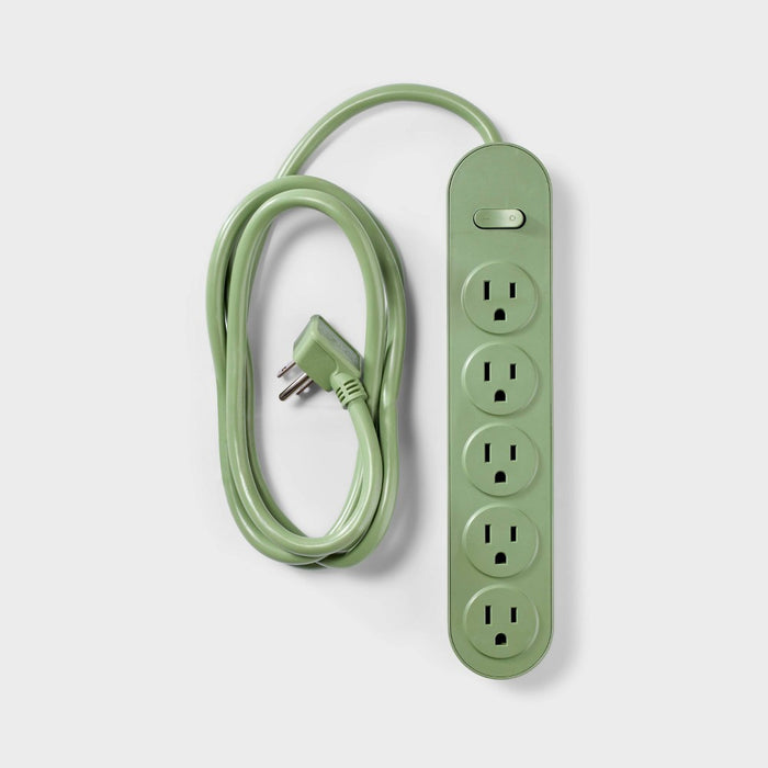 6' 5-Outlet Power Strip Extension Cord Green - heyday: Flat Extension, Indoor Use, 15A, 14 AWG, 6ft Cord