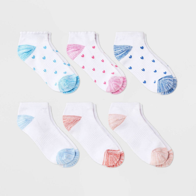 Girls' 6pk 'Heart' Super Soft No Show Socks - art class White M