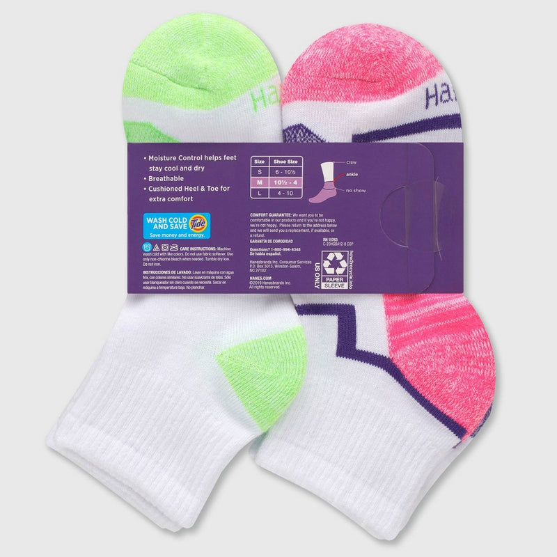 Hanes Girls' 12pk Ankle Athletic Socks - Colors May Vary S