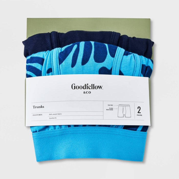 Men's Floral Leaf Print Trunks 2pk - Goodfellow & Co Blue/Navy M