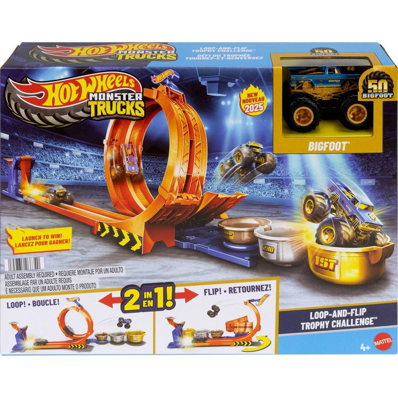 Hot Wheels Monster Truck Loop-and-Flip Trophy Challenge & Diecast Bigfoot