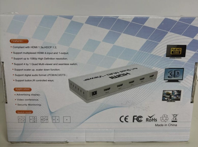 Kkf HDMI Quad Multi-Viewer 4X1 Seamless HDMI Switch - 4 Ports (Silver)