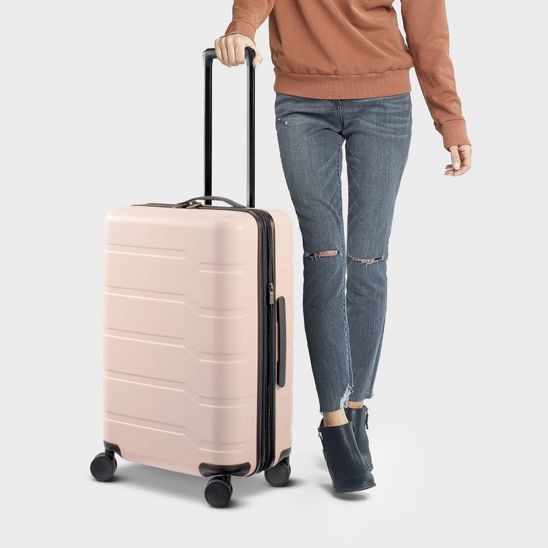Hardside Medium Checked Suitcase Pink - Open Story (LOCAL PICKUP ONLY)