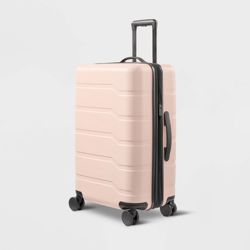Hardside Medium Checked Suitcase Pink - Open Story (LOCAL PICKUP ONLY)
