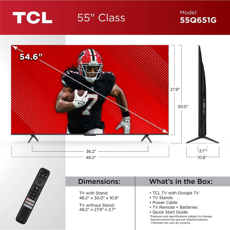 TCL 55" Class Q6-Series 4K UHD HDR QLED Smart Google TV - 55Q651G (LOCAL PICKUP ONLY)