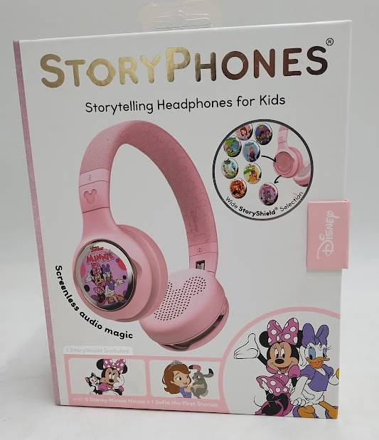 Disney StoryPhones Storytelling Bluetooth Wireless Kids Headphones Intro Bundle with Minnie Mouse Story Disk - Rose Pink