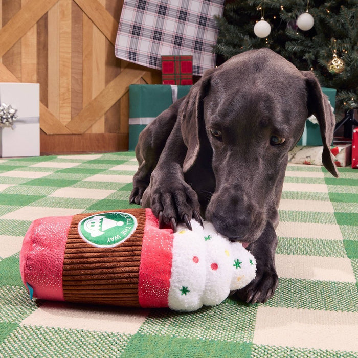 BARK Holiday Santa's Workchomp Jumbo Jingle Latte Dog Plush Toy
