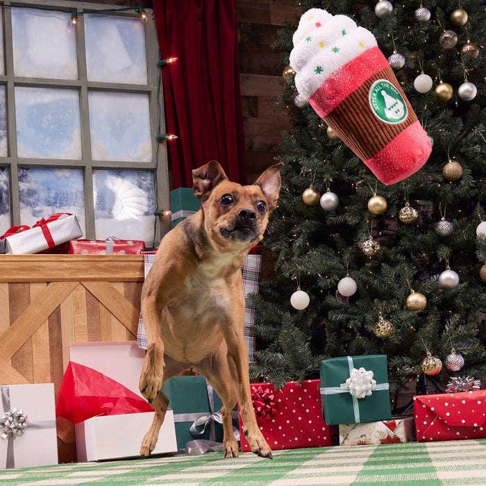 BARK Holiday Santa's Workchomp Jumbo Jingle Latte Dog Plush Toy