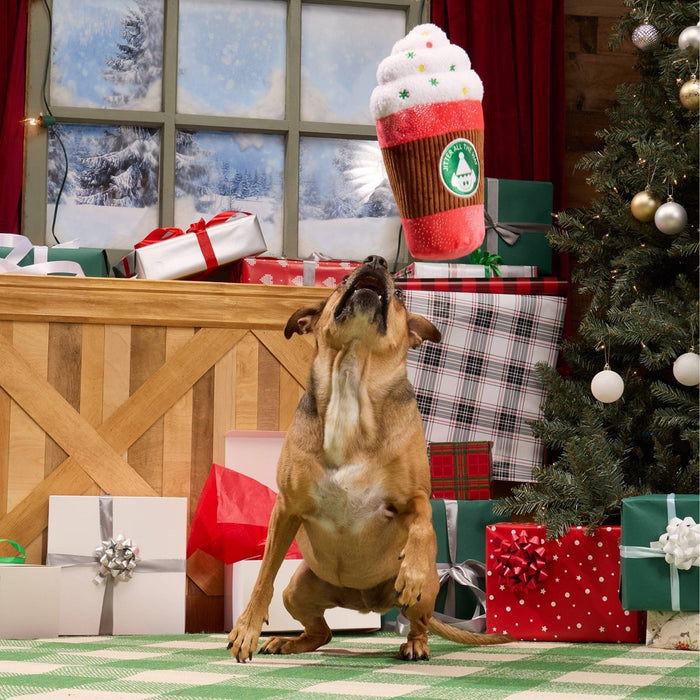 BARK Holiday Santa's Workchomp Jumbo Jingle Latte Dog Plush Toy