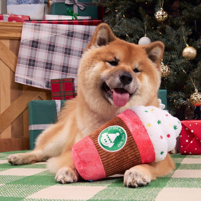 BARK Holiday Santa's Workchomp Jumbo Jingle Latte Dog Plush Toy