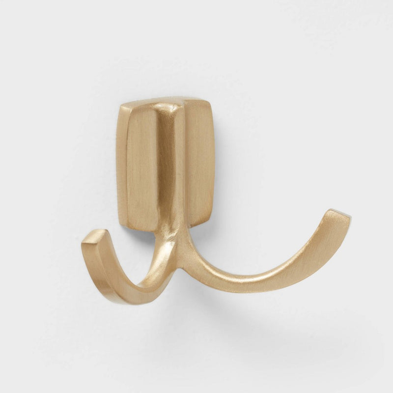 Modern Octopus Double Hook Gold - Brightroom: Cast Aluminum Towel Hook, Gold Plated Decorative Bathroom Accessory