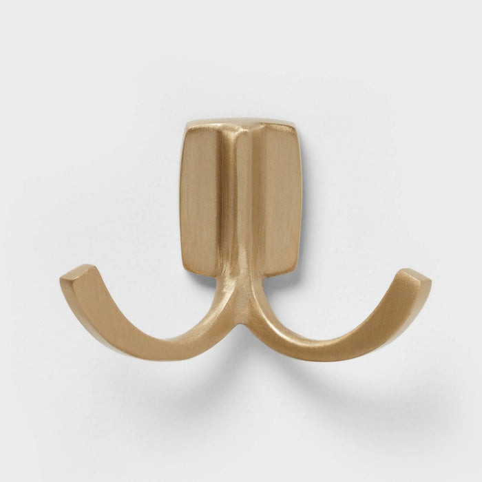 Modern Octopus Double Hook Gold - Brightroom: Cast Aluminum Towel Hook, Gold Plated Decorative Bathroom Accessory