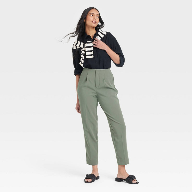 High-Rise Tailored Trousers - A New Day Olive 16