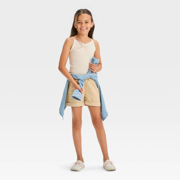 Girls' Pull-On Woven Shorts -Cat & Jack Beige L *ADD 3 TO YOUR CART & 1 IS FREE!*