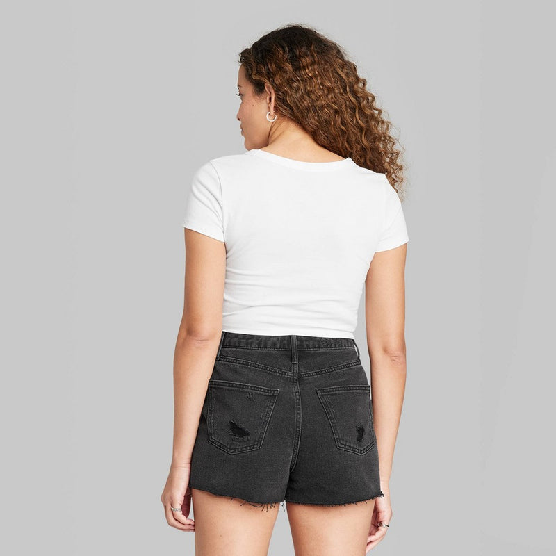 V-Neck Cropped T-Shirt -Wild Fable Off-White XXS